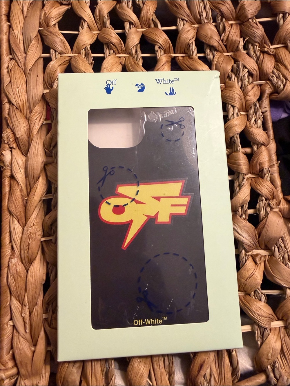 Off-White Black Phone 13 Pro Max Case with Yellow-Red Logo